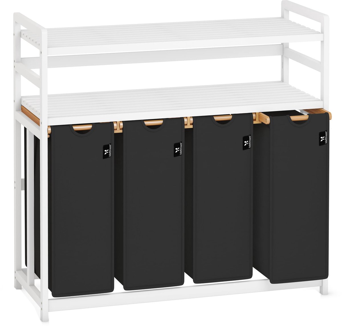 Wasmand 200 l - 4 vakken - bamboe - met 2 planken voor optimale organisatie - ShopVlot