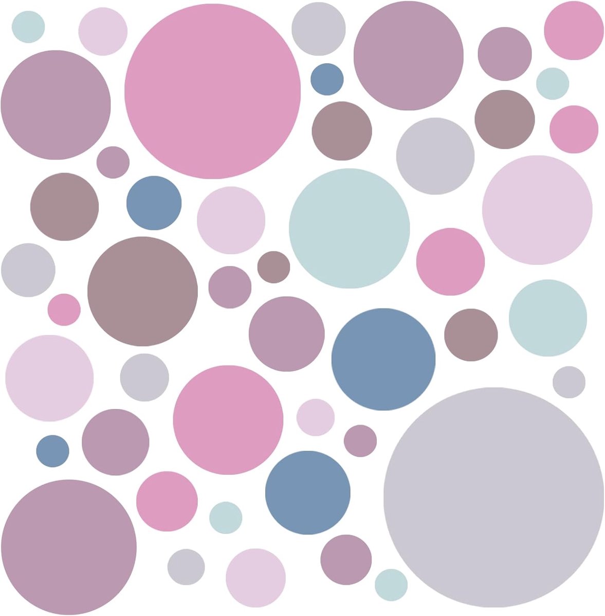 Wandsticker Dots - 6 vellen, 93 stippen in pastel roze, paars, blauw, grijs - decoratieve cirkels voor de kinderkamer - ShopVlot
