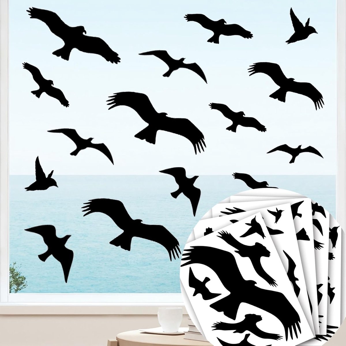 Wandstickers - 31 zwarte vogelstickers - 4 x DIN A4 - zelfklevend - bescherming voor vogels - ShopVlot