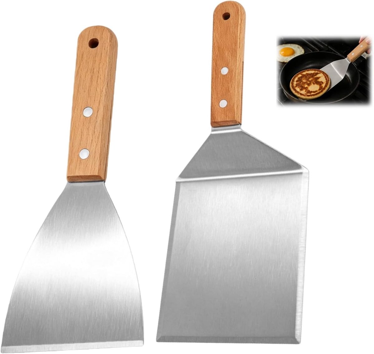 Grillspatelset - Roestvrij staal - 130 mm - Houten Handvat - Voor Barbecue en Teppanyaki