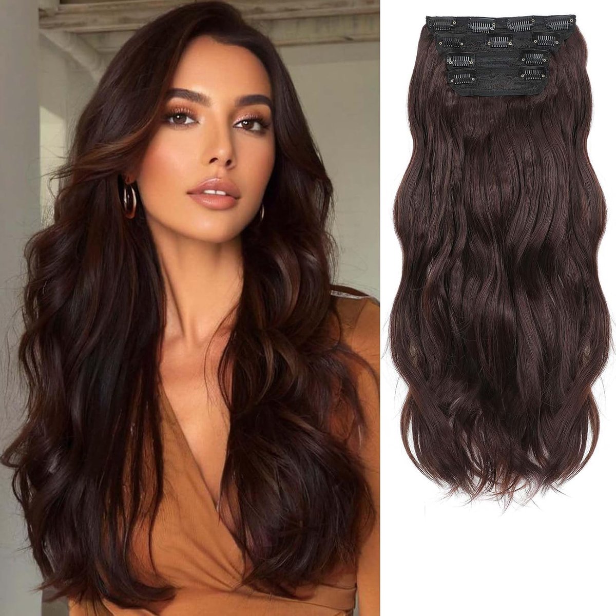 Clip-In Extensions, 4 Pieces Long Wavy Clip In Hair Extensions, Synthetic Wavy Hair Extensions with Clips, Synthetic - ShopVlot
