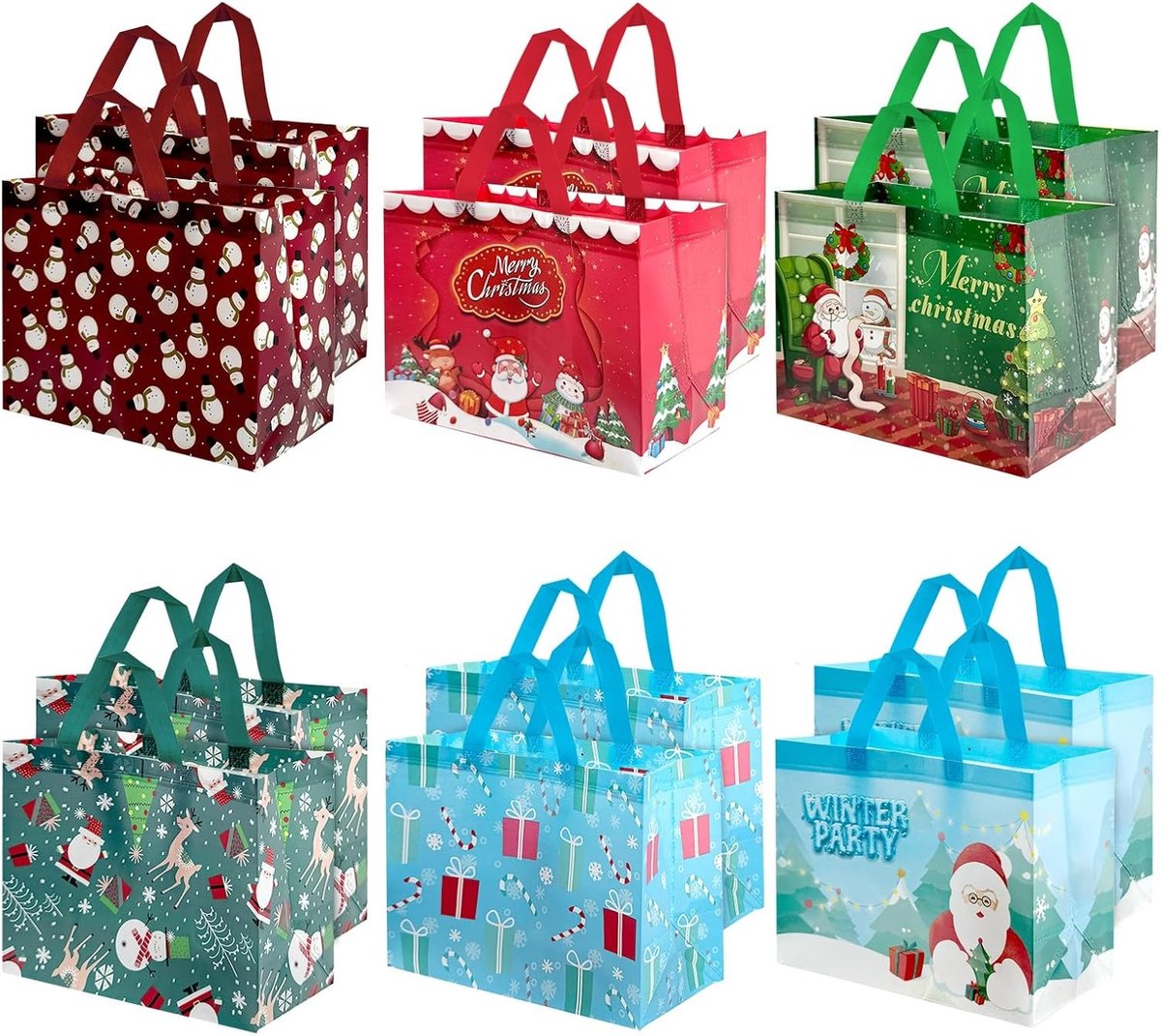 Grote Kerstcadeauzakjes - Multicolor - 32,5 x 25 x 17 cm - Herbruikbare Vlieszakjes met Handvat - Voor Geschenken