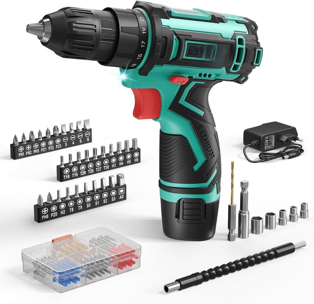JCP® Accuboormachine - Accu boormachine met Accu - Boormachine - Groen - 9cm x 7cm x 9cm