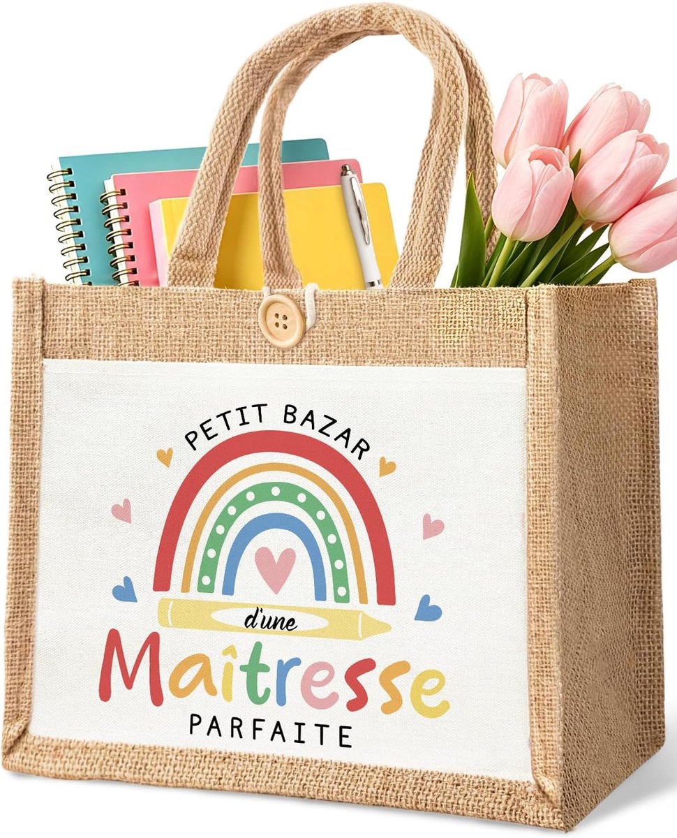 Jute katoenen tas met leraarmotief, cadeau voor leraren - ShopVlot