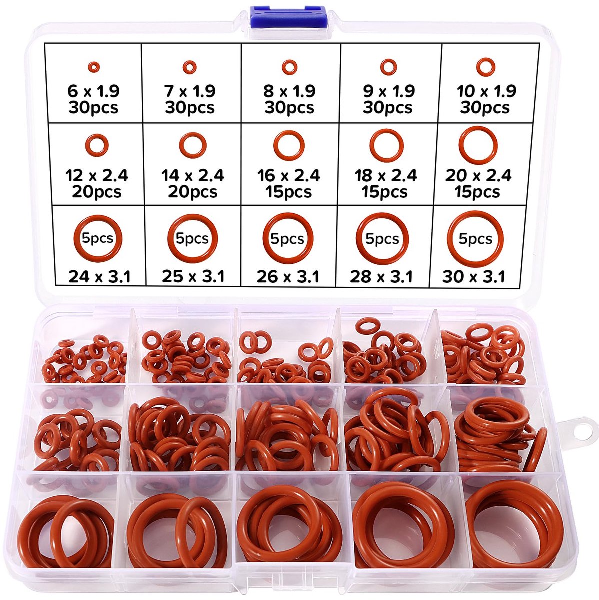 Lyeteung 260 Stuks 15 Maten O-ring Afdichtringen Set, Siliconen O-Ring Assortimentset, O-ring Assortiment, voor - ShopVlot