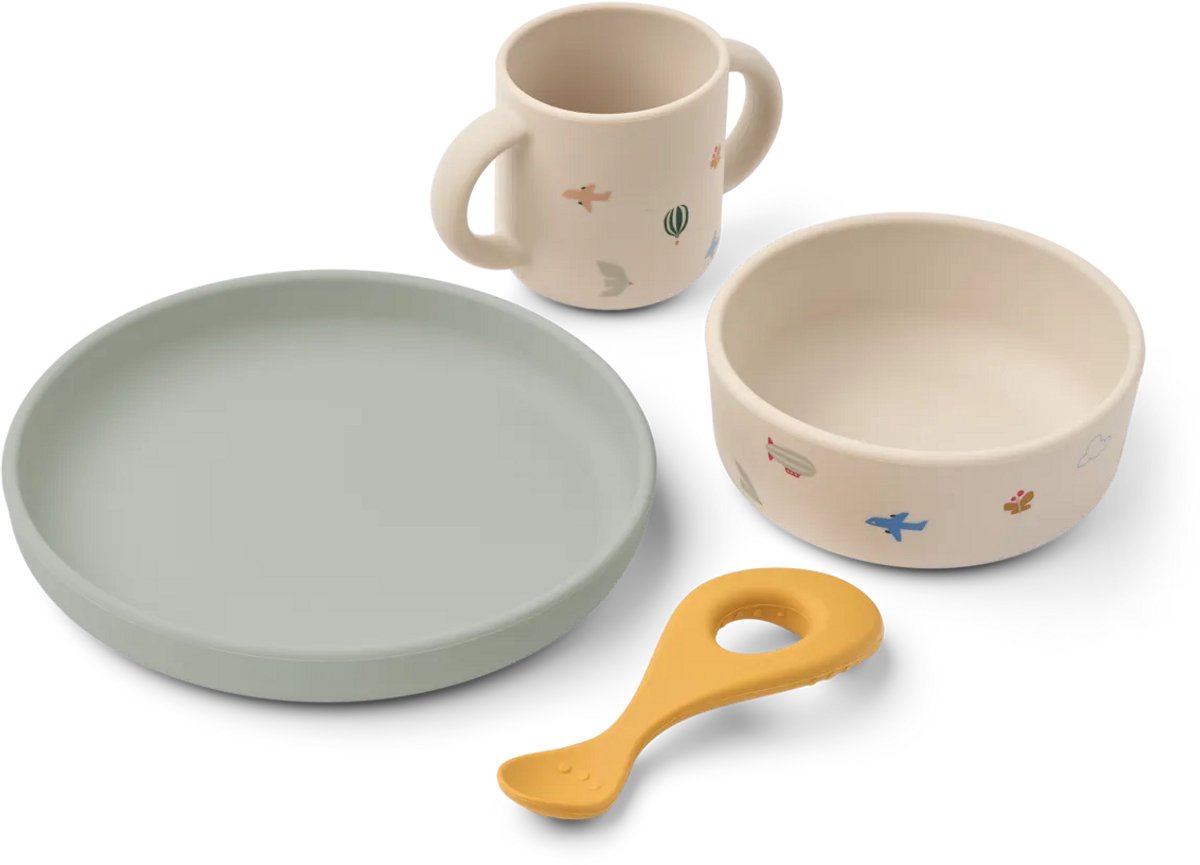 Liewood Vivi printed tableware set eetset Flying / Sandy - 4delig serviesset voor kinderen kinderservies