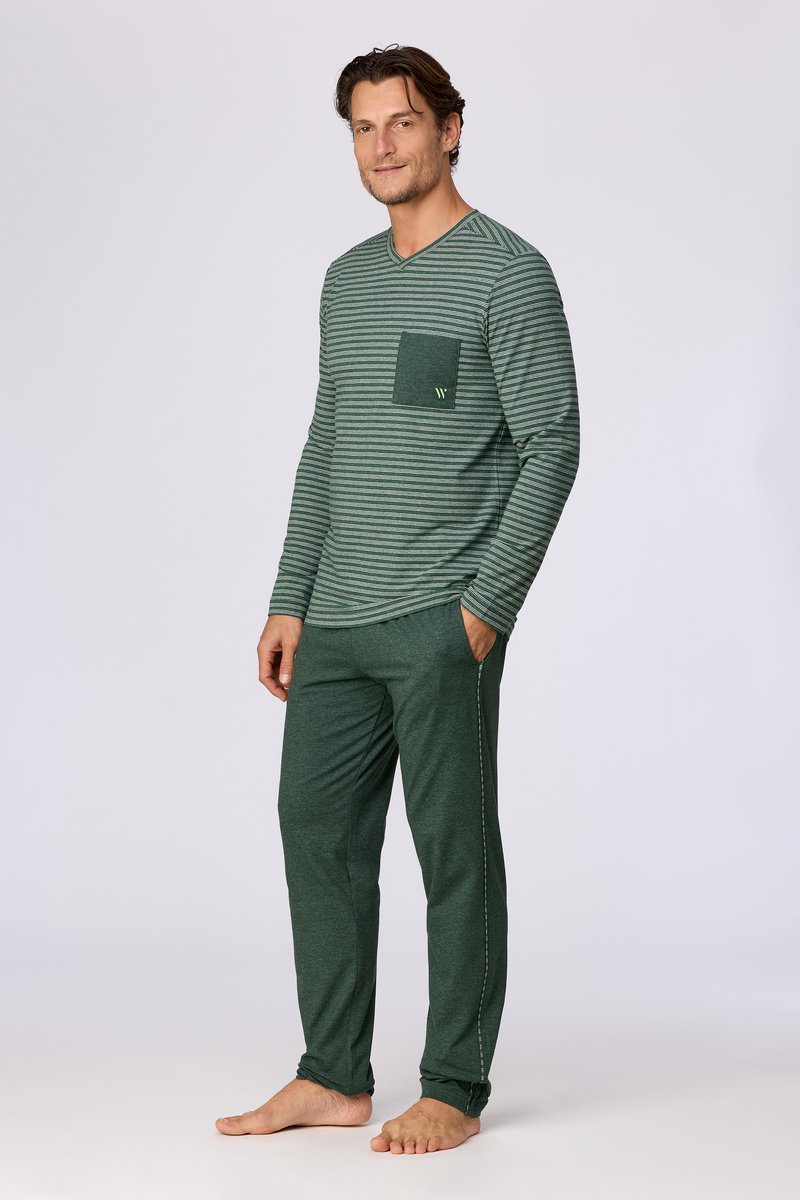 Woody Heren pyjama groene streep - maat XXL