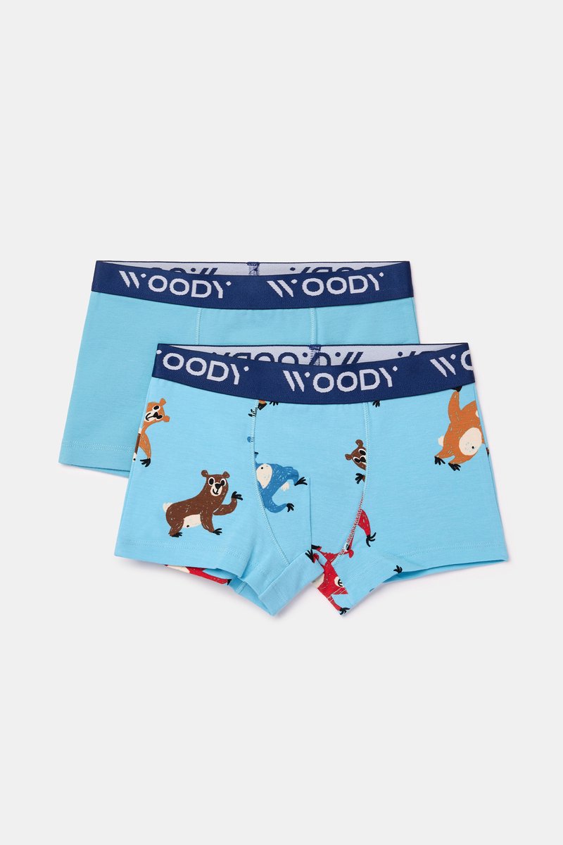 Woody Jongens boxer berenprint + blauw - maat 128/8J