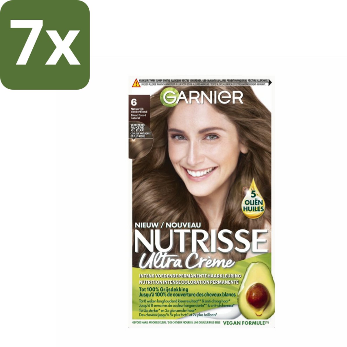 Garnier - Nutrisse Ultra Crème 6 - Haarkleuring - Natuurlijk Donkerblond - Intens Voedend - Permanente Kleur - Bulkverpakking - 7 stuks