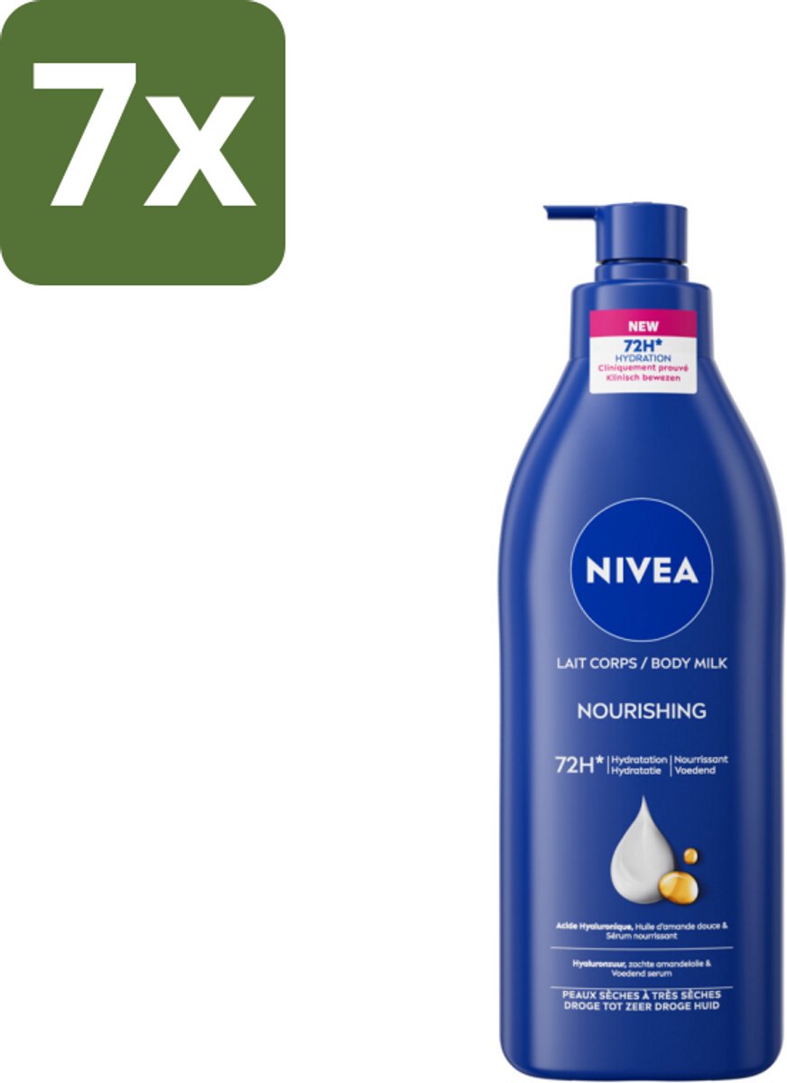 Nivea - Nourishing - Body Milk met Pomp - Voor Droge tot Zeer Droge Huid - 72 uur Hydratatie - 400 ml - Bulkverpakking - 7 stuks