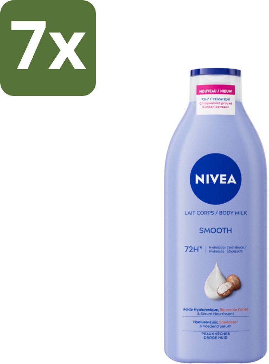 Nivea - Smooth Body Milk - Sheaboter - 72 uur Hydratatie - Voor Droge Huid - 400 ml - Bulkverpakking - 7 stuks