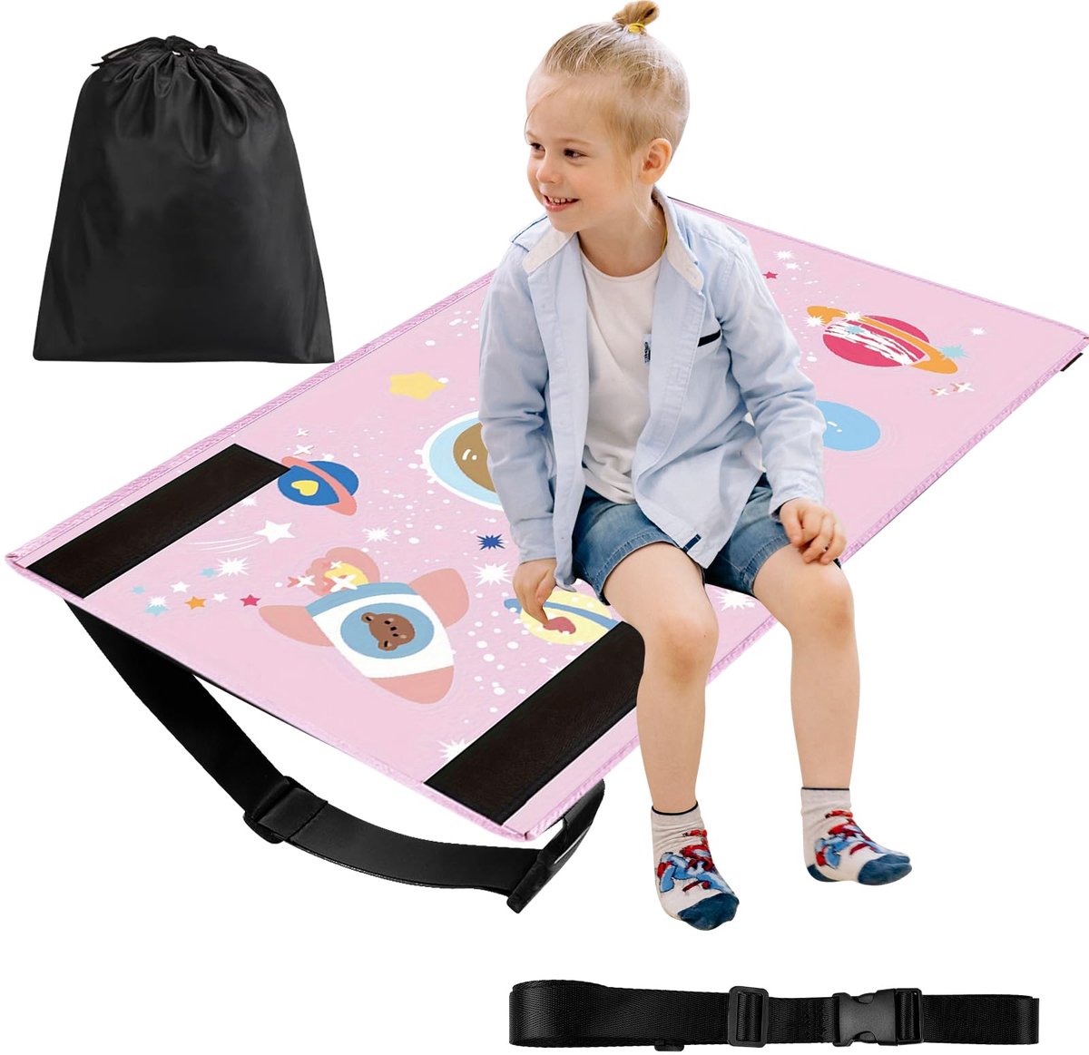 Vliegtuigstoelverlenging 77 x 44 cm - Sterrenhemel - Draagbaar - Comfort voor kinderen - ShopVlot