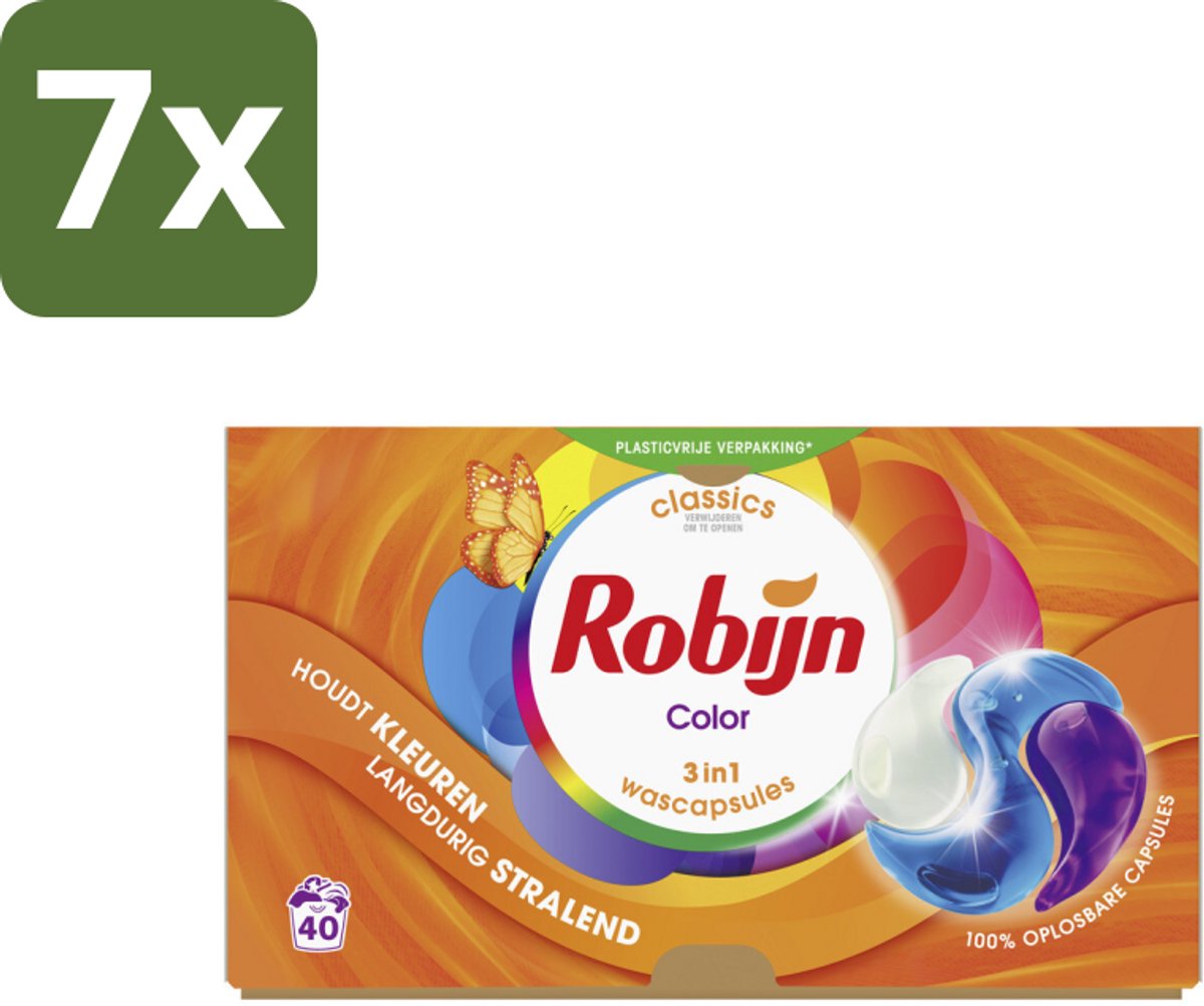 Robijn - 3-in-1 Color - Wascapsules - 40 Wasbeurten - Bulkverpakking - 7 stuks