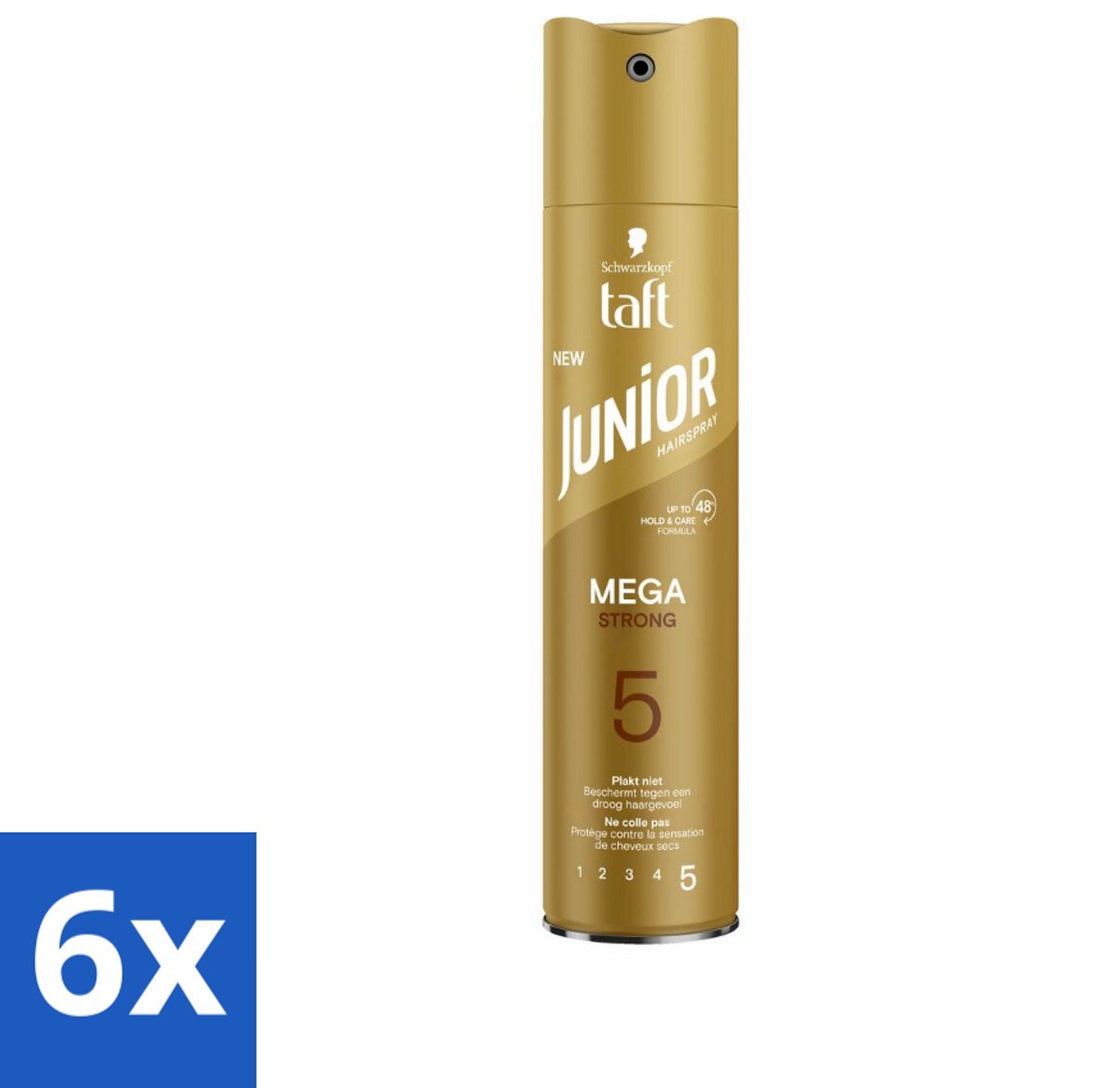 Taft - Mega Strong 5 - Junior Haarspray - Extra sterke hold voor kids - 250 ml - Voordeelverpakking - 6 stuks