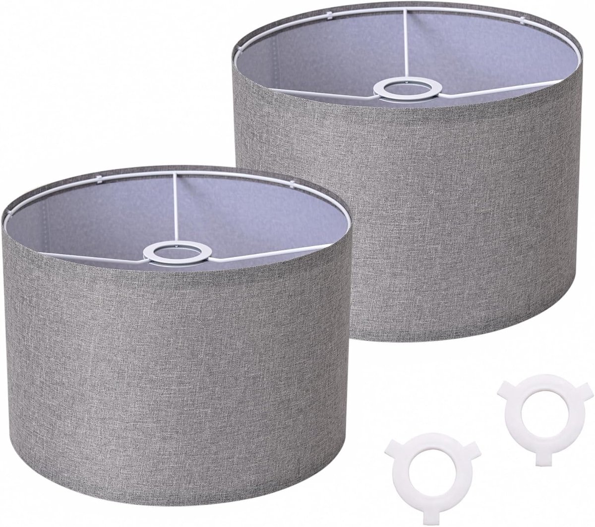 Trommellampenkappen set van 2 - grijs linnenmix - Spider-houder - warme sfeer - ShopVlot