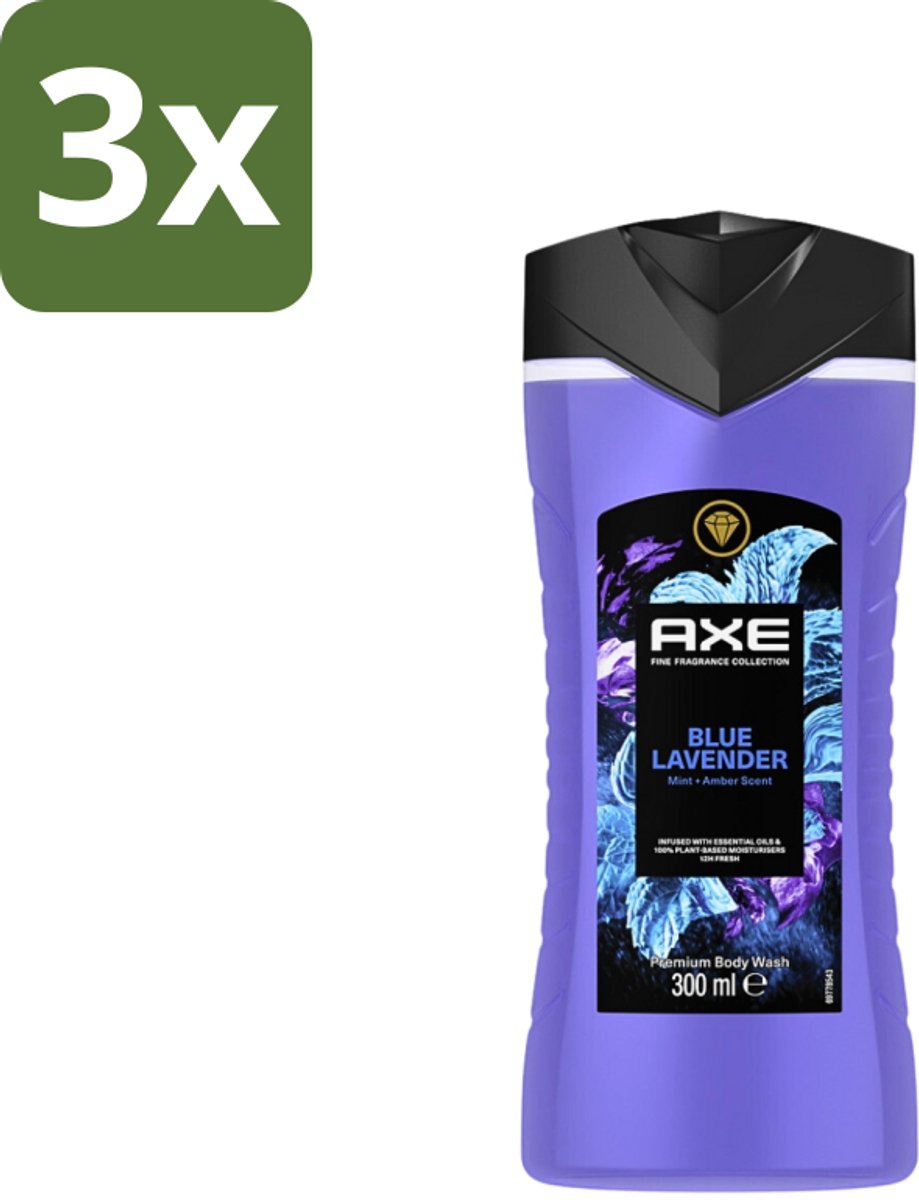 AXE - Douchegel - Blue Lavender - Kalmerend - Premium Geur - 300 ml - Bulkverpakking - 3 stuks