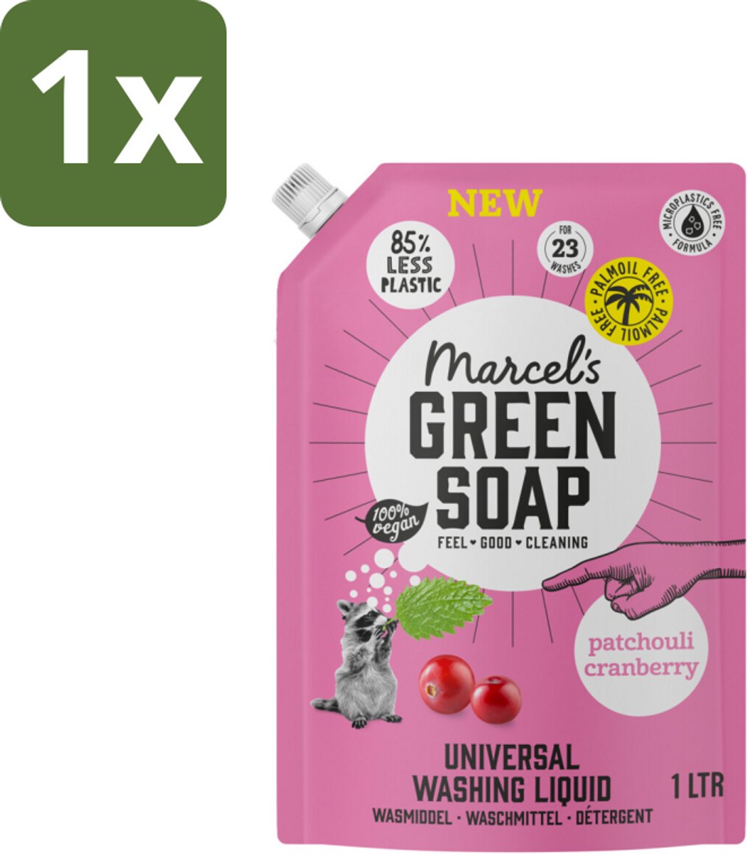 Marcel's Green Soap - Vloeibaar Wasmiddel - Universeel - Navulling - Patchouli & Cranberry - Effectief & natuurlijk - 23 Wasbeurten - 1 liter - 1 stuk