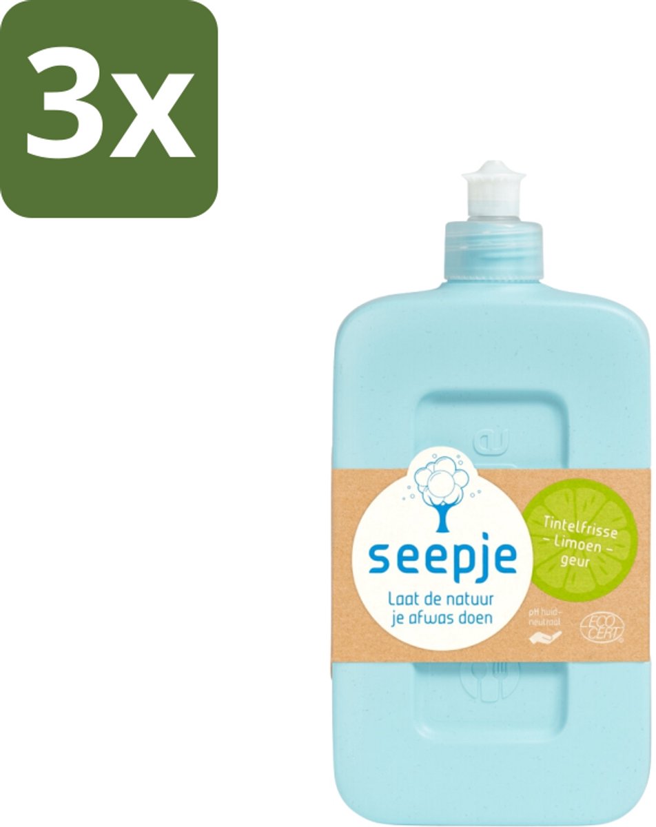 Seepje - Afwasmiddel - Milieuvriendelijk - Tintelfrisse Limoen Geur - 500 ml - Bulkverpakking - 3 stuks
