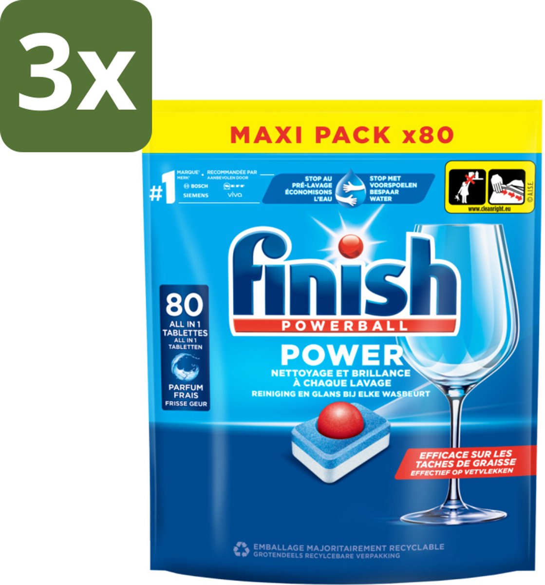Finish - Vaatwasmiddel - Power All in One Regular - Effectieve Alles-in-1 Reiniging - 80 capsules - Bulkverpakking - 3 stuks
