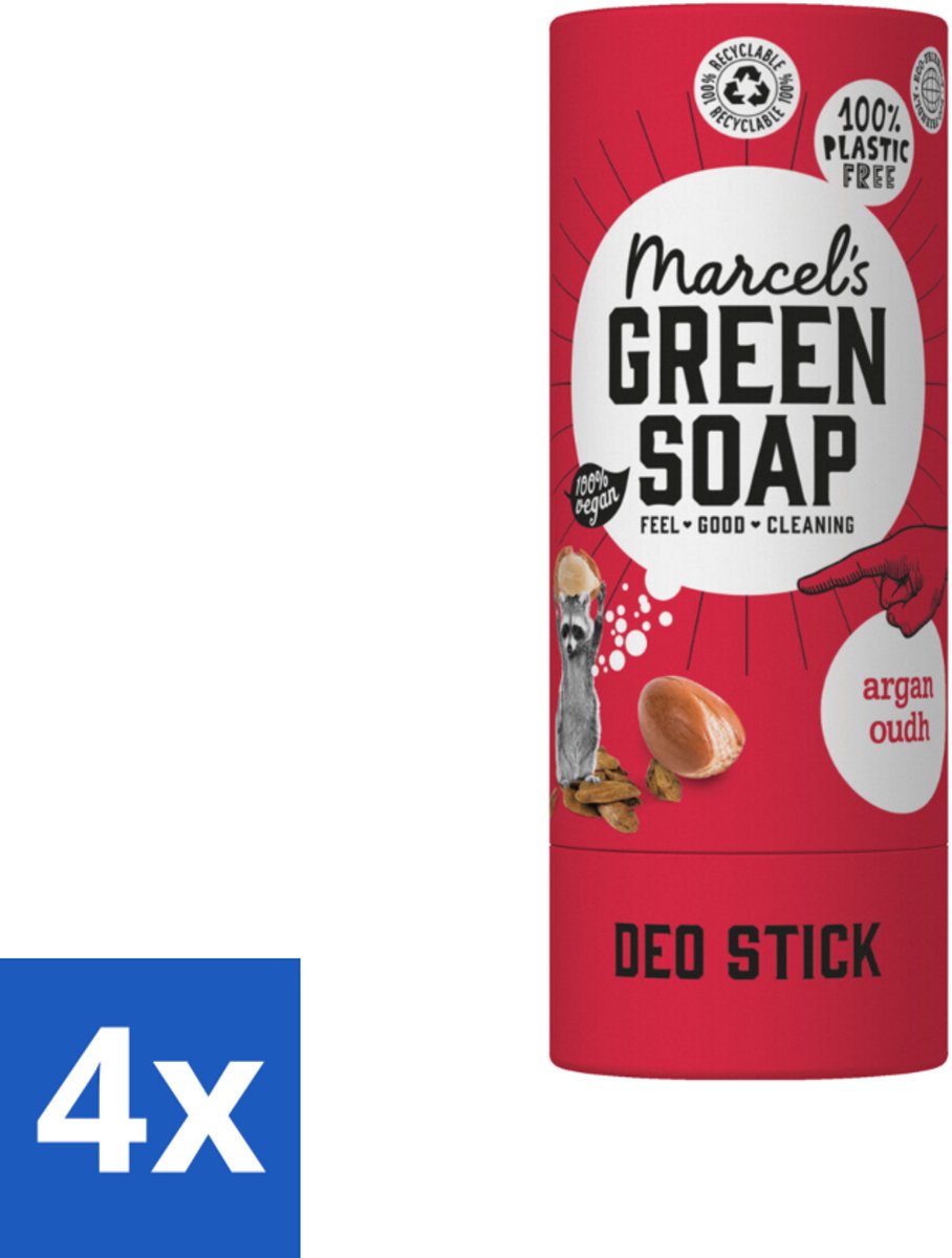 Marcel's Green Soap - Deodorant Stick - Argan & Oudh - Langdurige frisheid - 40 gr - Voordeelverpakking - 4 stuks