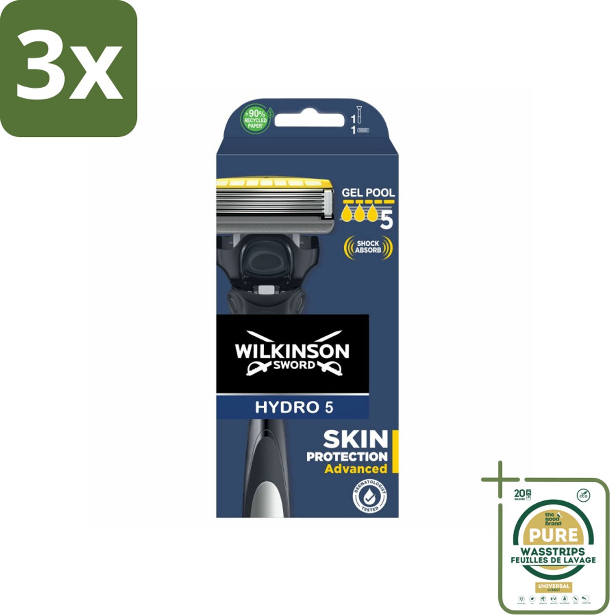 3 x Wilkinson Sword - Navulmesjes - Hydro 5 Skin Protection Advanced - Beschermend - 1 mesje - Grootverpakking - Scheermes - Scheren - Scherpen - Huidbescherming - Scherpen Met Menthol