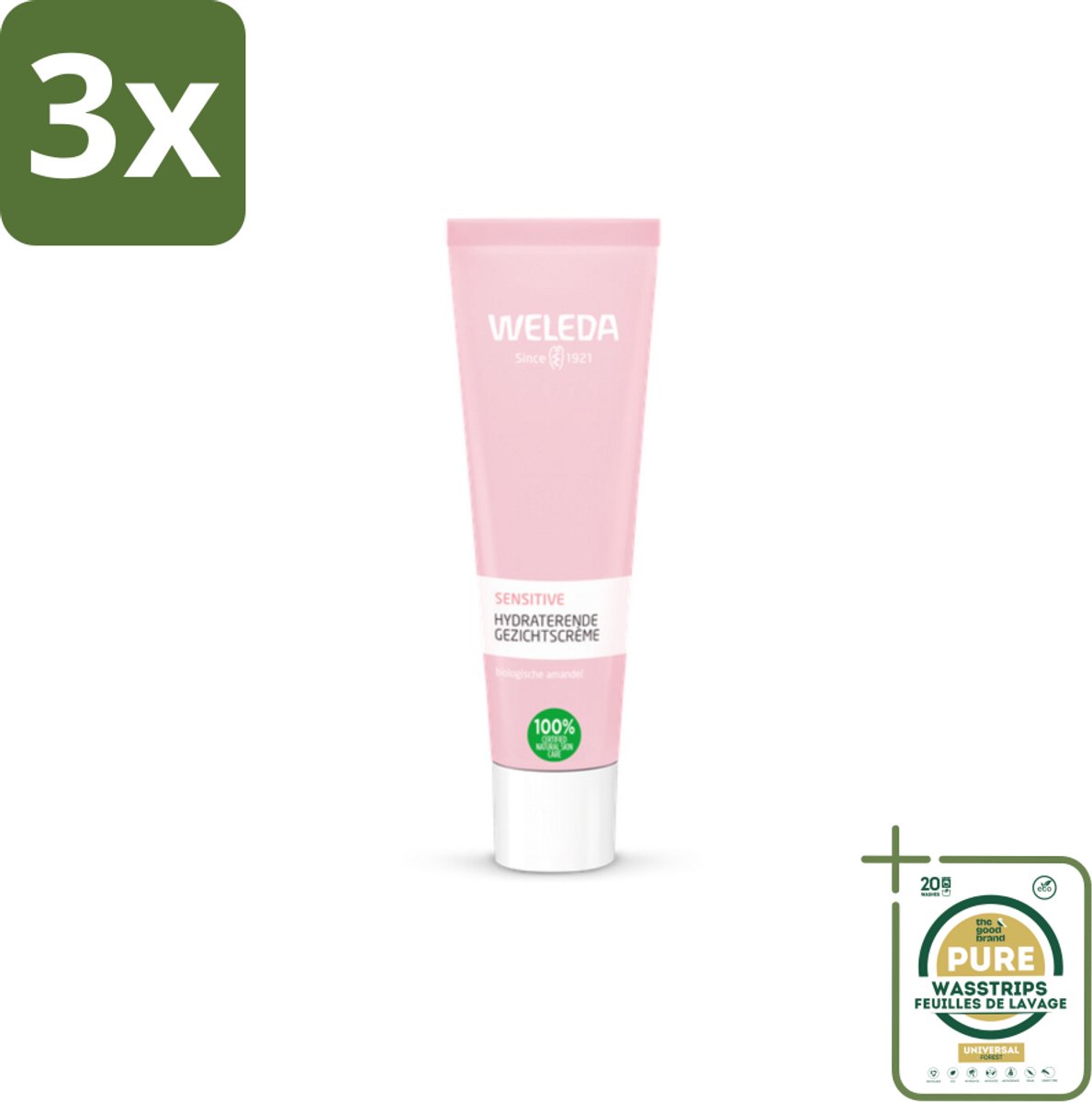 3 x WELEDA - Gezichtscrème Sensitive Hydraterend - Voor gevoelige huid - 30 ml - Grootverpakking - Gevoelige Huid - Hydraterende Crème - Amandelolie - Roodheid Verminderen - Vegan Crème