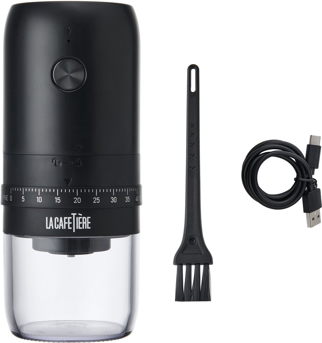 La Cafetière - Elektrische Koffiemolen - Keramisch Maalwerk - USB Oplaadbaar - Matzwart - 200ml