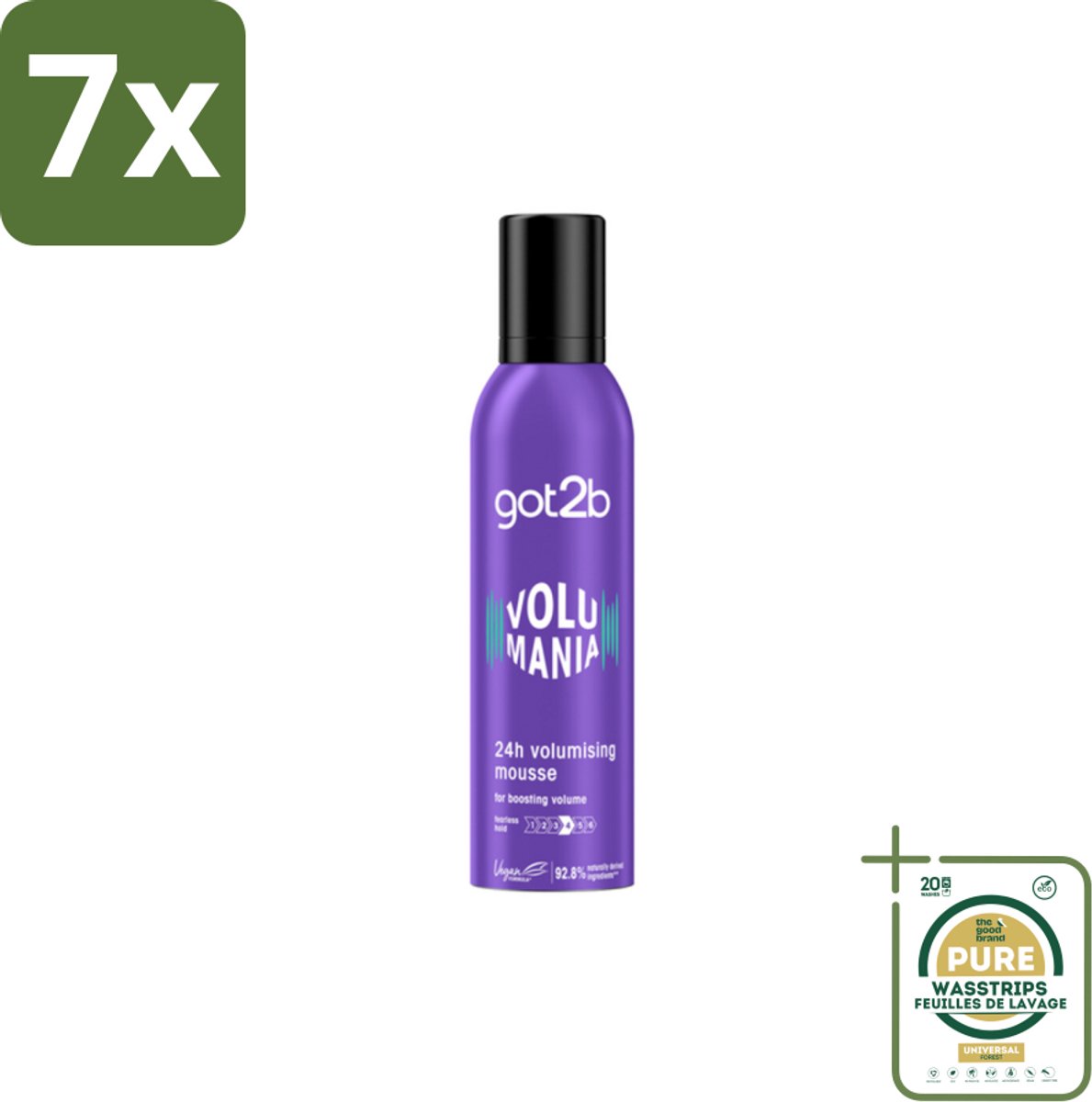 7 x Got2B - Volumemousse - Volumania 24H - 250 ml - Grootverpakking - Haar Volume - Volumemousse - 24 Uur Hold - Vegan Haarproduct - Natuurlijke Formule