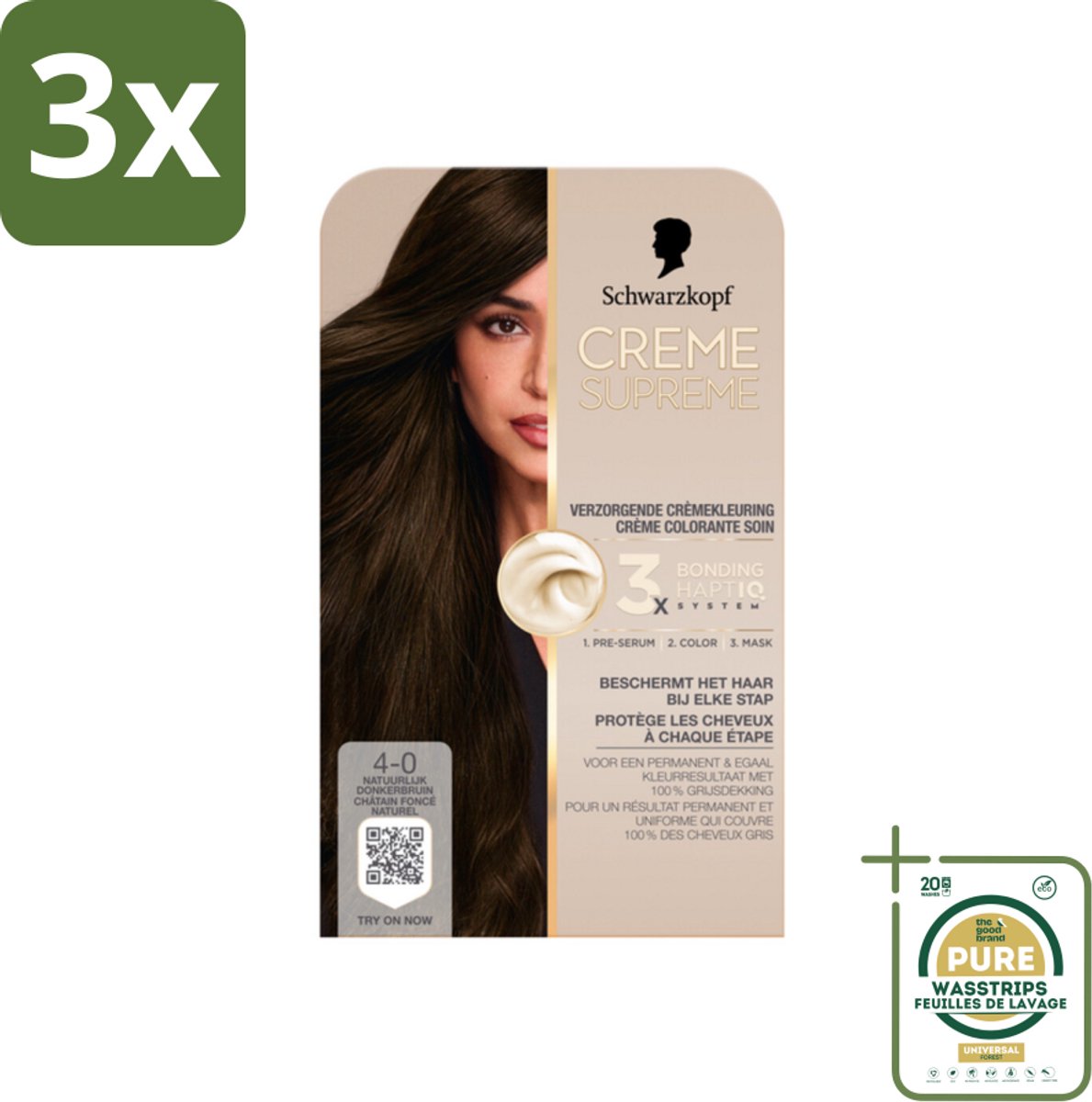 3 x Schwarzkopf - Haarkleuring - Creme Supreme 4-0 - Natuurlijk Donkerbruin - 245g - Grootverpakking - Haarkleuring - Permanent - Donkerbruin - 100% Grijsdekking - Haarverzorging