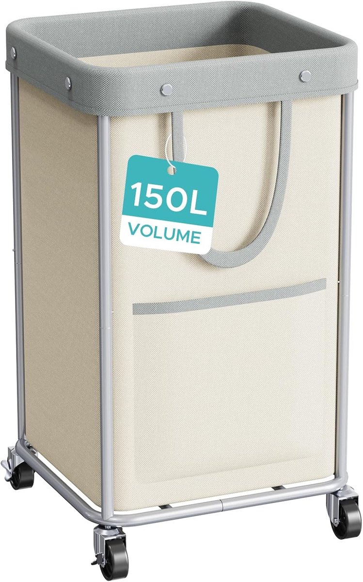 Wasmand met wielen 150L - khaki - metalen frame - vouwbare en waterdichte stof voor eenvoudig transport - ShopVlot