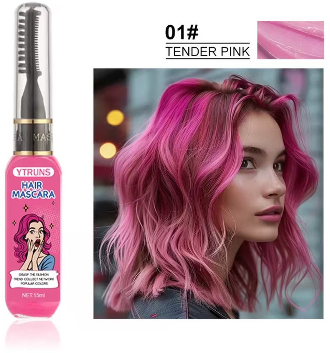 Tijdelijke Haarmascara 01 Tender Pink – Uitwasbare Haarkleur voor Highlights & Styling
