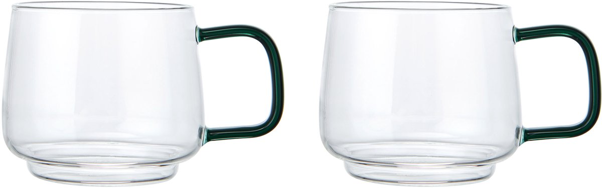 La Cafetière - Glazen Mokken - Gyro - Borosilicaatglas - Groen Handvat - Set van 2