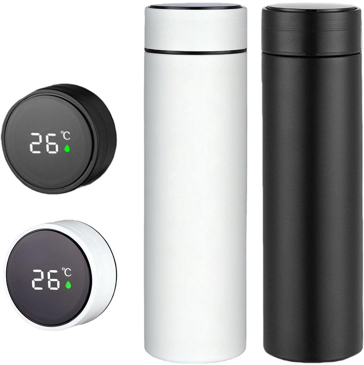 Thermosfles 500 ml met temperatuurweergave - roestvrij staal 316 - 2 stuks - ideaal voor onderweg - ShopVlot