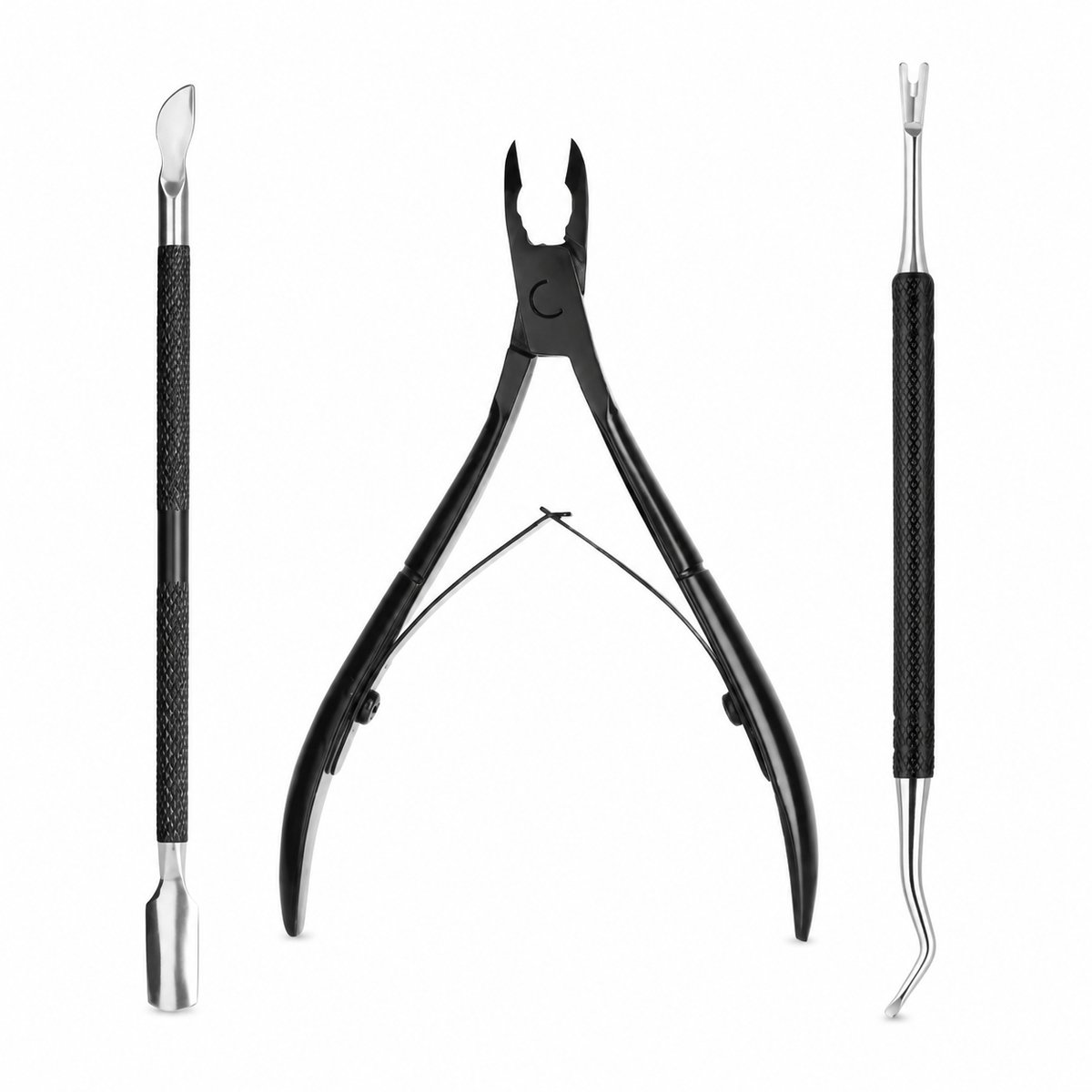 INTER-ESQUE Nagelriem Set 3-delig – Nagelriem Knipper, Nagelriem Snijder & Bokkenpootje – Manicure Set – Zwart