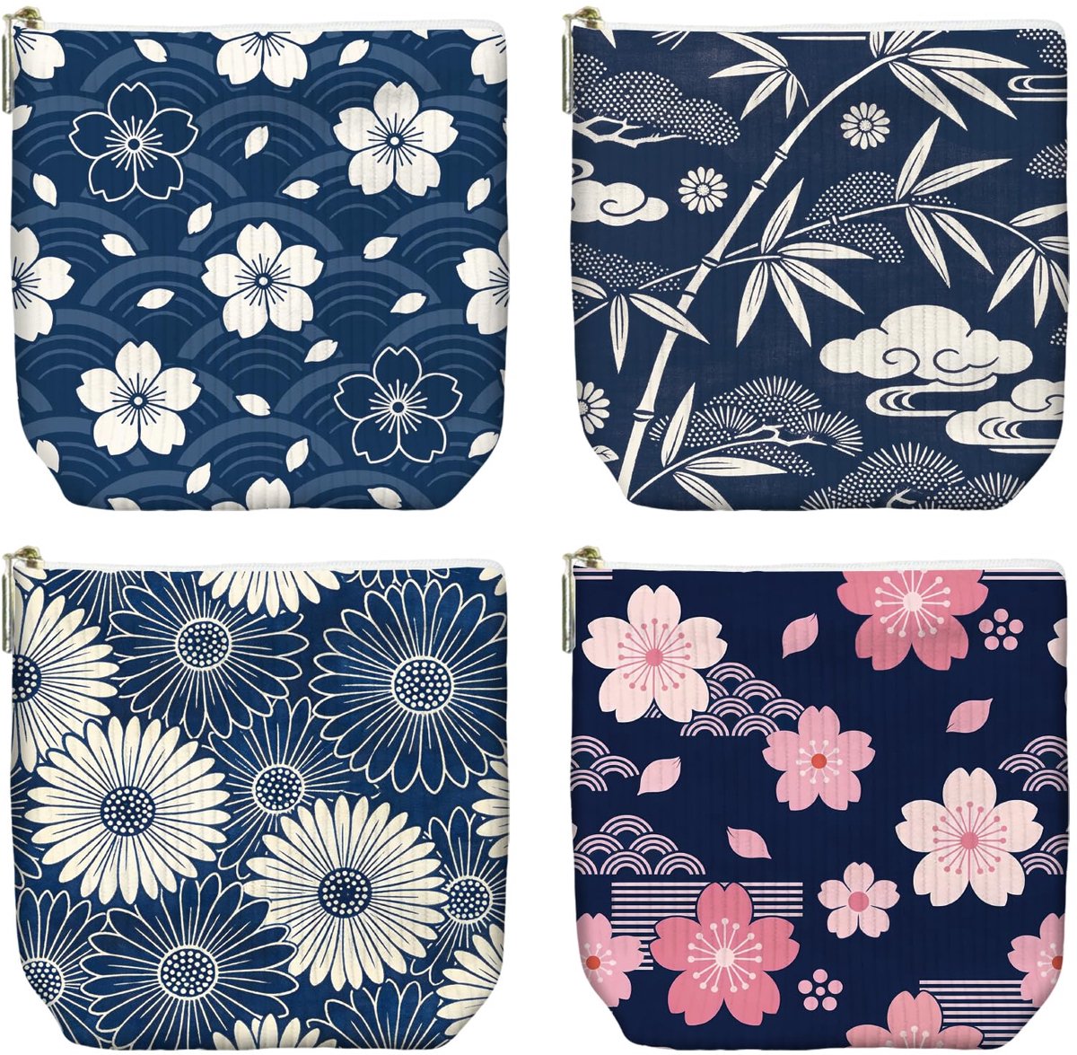 Make-uptassen set van 4 - corduroy - Japanse stijl met bamboe - ideaal voor handtassen - ShopVlot