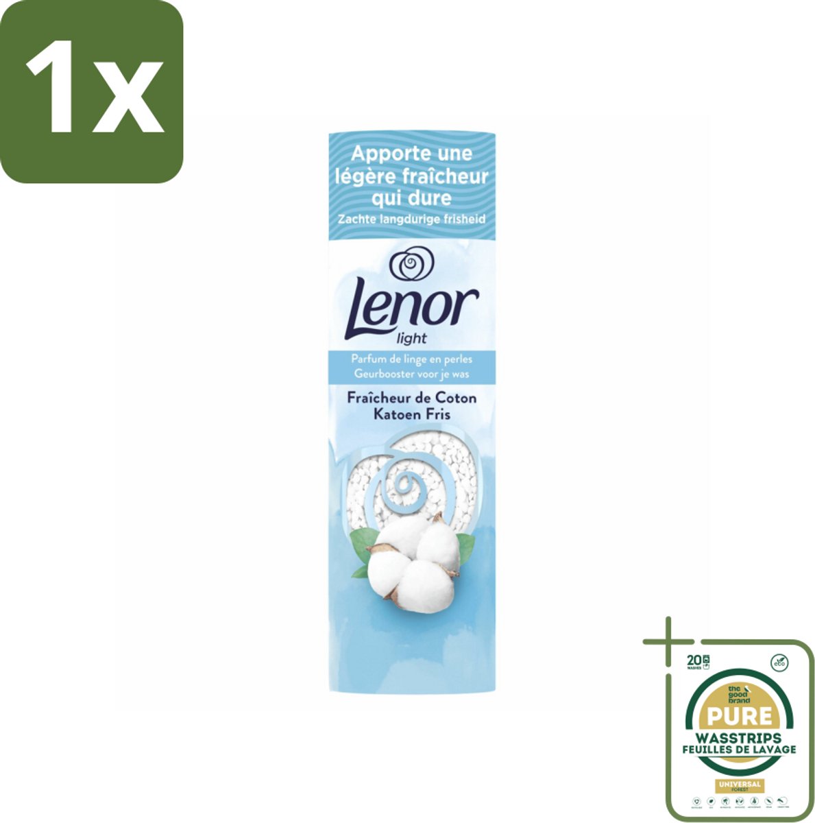 1 x Lenor Light - Geurbooster - Katoen Fris - Non-Stop Frisheid - 19 Wasbeurten- Geurbooster - Katoen Fris - Wasgeur - Wasmiddel - Frisheid