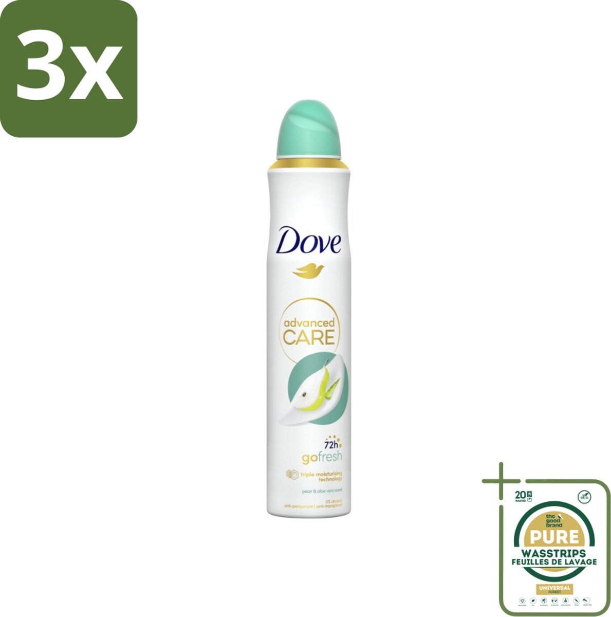 3 x Dove Deodorant Spray - Peer & Aloë Vera - 200 ml - Grootverpakking - Dove Deodorant Spray - Peer & Aloë Vera - Anti-Transpirant - 72 Uur Bescherming - Huidverzorging