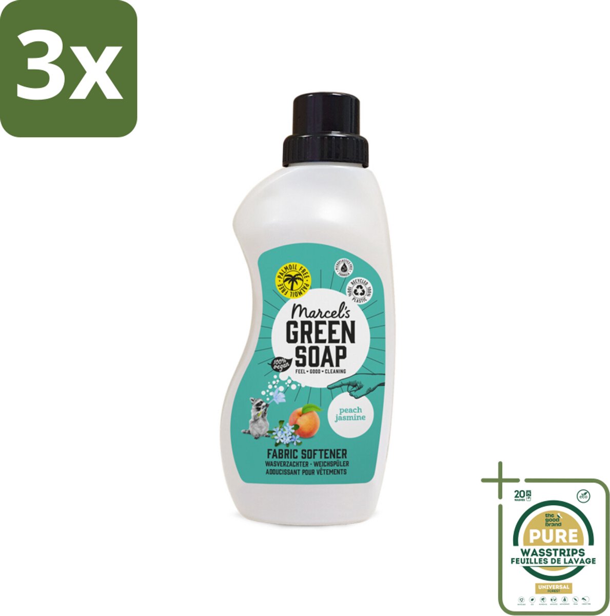 3 x Marcel's Green Soap - Wasverzachter - Perzik & Jasmijn - Zachte frisheid - 30 Wasbeurten - 750 ml - Grootverpakking - Wasverzachter - Wasverzachter Perzik En Jasmijn - Wasverzachter Zacht - Wasverzachter Frisheid - Wasverzachter Natuurlijk