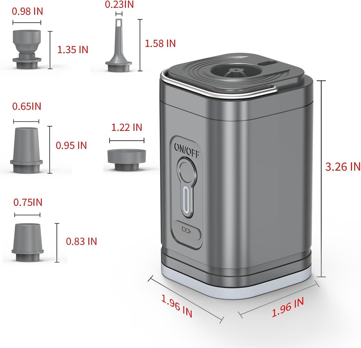 Draagbare Luchtpomp - Zwart - 5 x 5 x 8 cm - 3-in-1 Campingpomp met 2400 mAh Batterij - Voor Luchtbedden en Slaapmatten