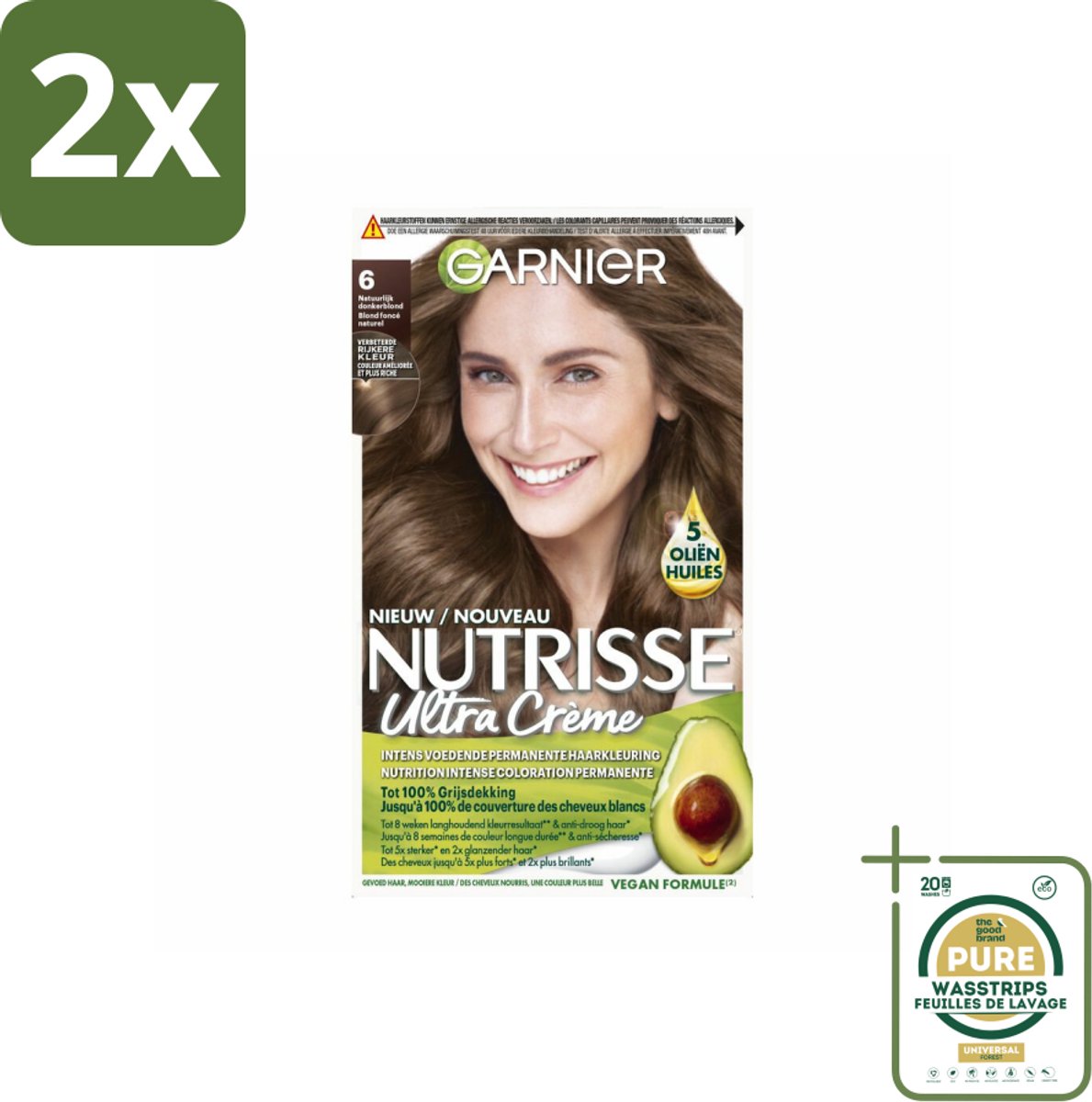 Garnier - Nutrisse Ultra Crème 6 - Haarkleuring - Natuurlijk Donkerblond - Intens Voedend - Permanente Kleur - Voordeelverpakking - 2 stuks - Donkerblond - Nutrisse Ultra Crème