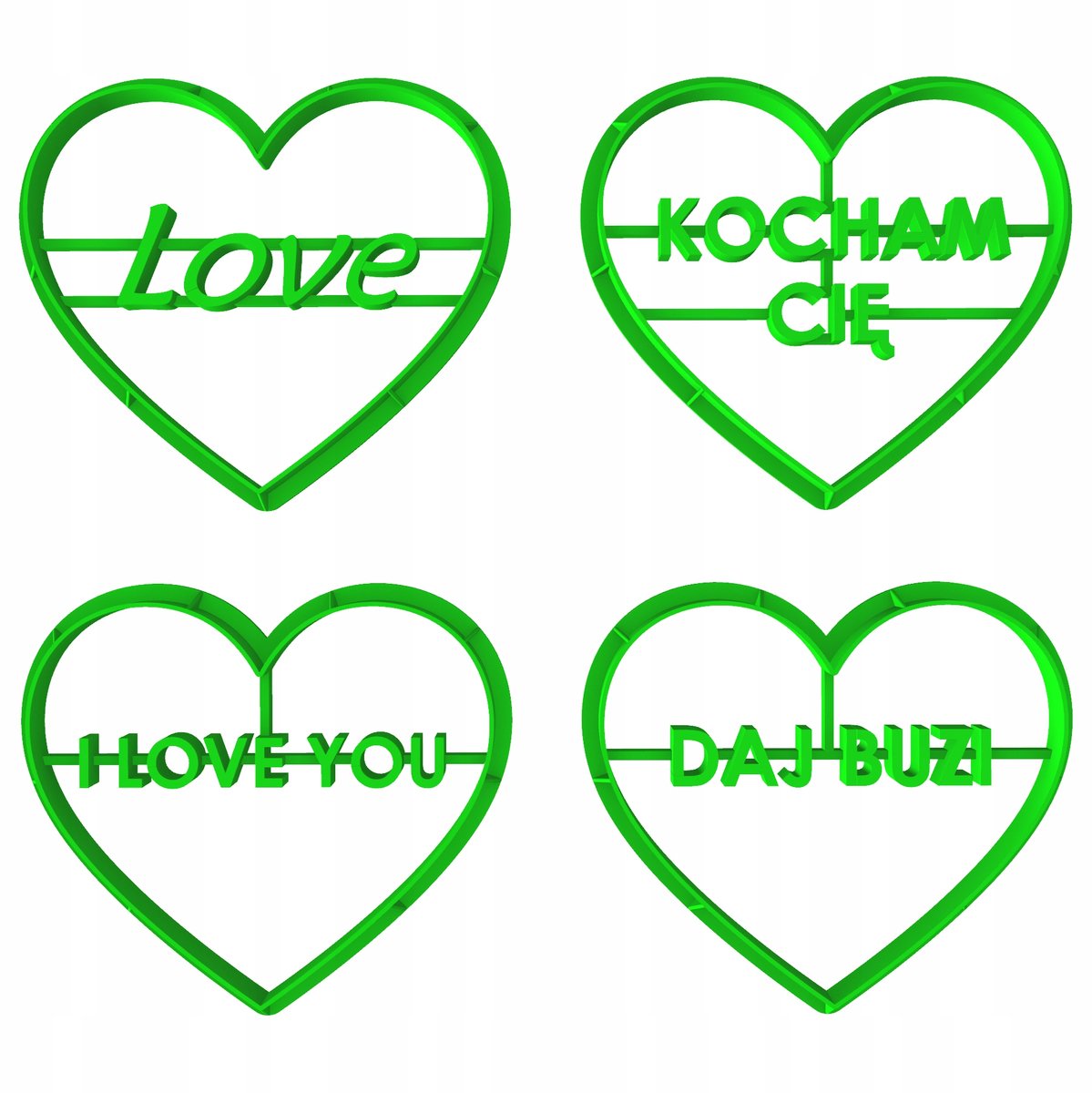 4x Valentijns Hart Koekjesvormpjes Set - 8cm PETG