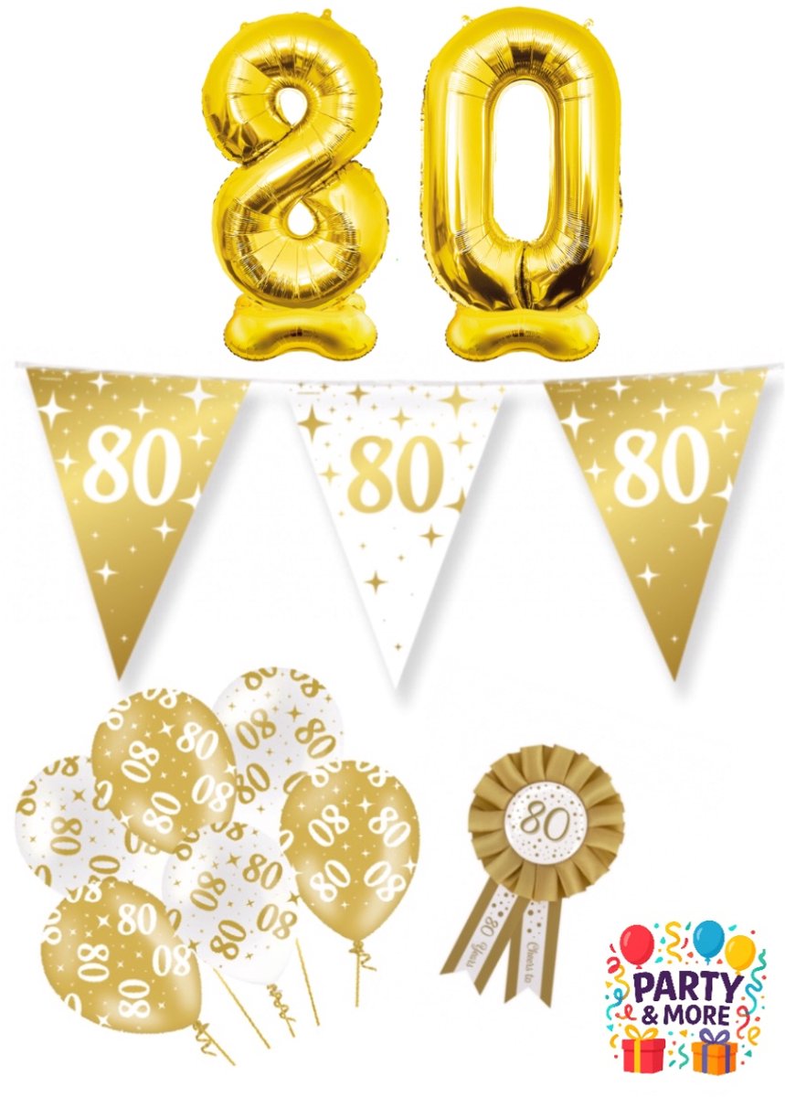 Party & More - 80 jaar - Luxe Gouden Feestdecoratie Set – Compleet Pakket – versiering - verjaardag