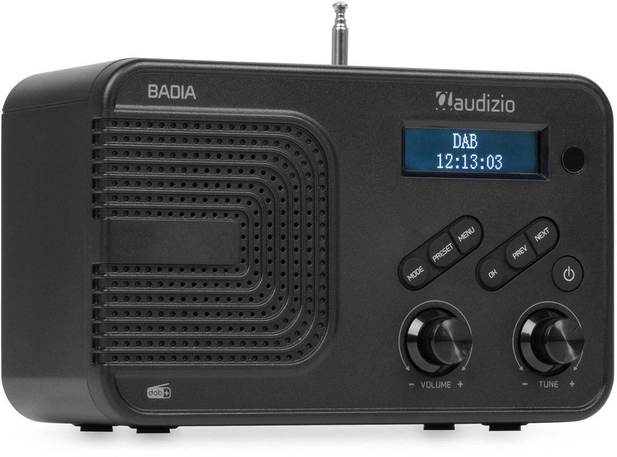 DAB radio - Audizio Badia - Kleine radio - Met Bluetooth, USB en AUX - Slaapkamer radio - Zwart