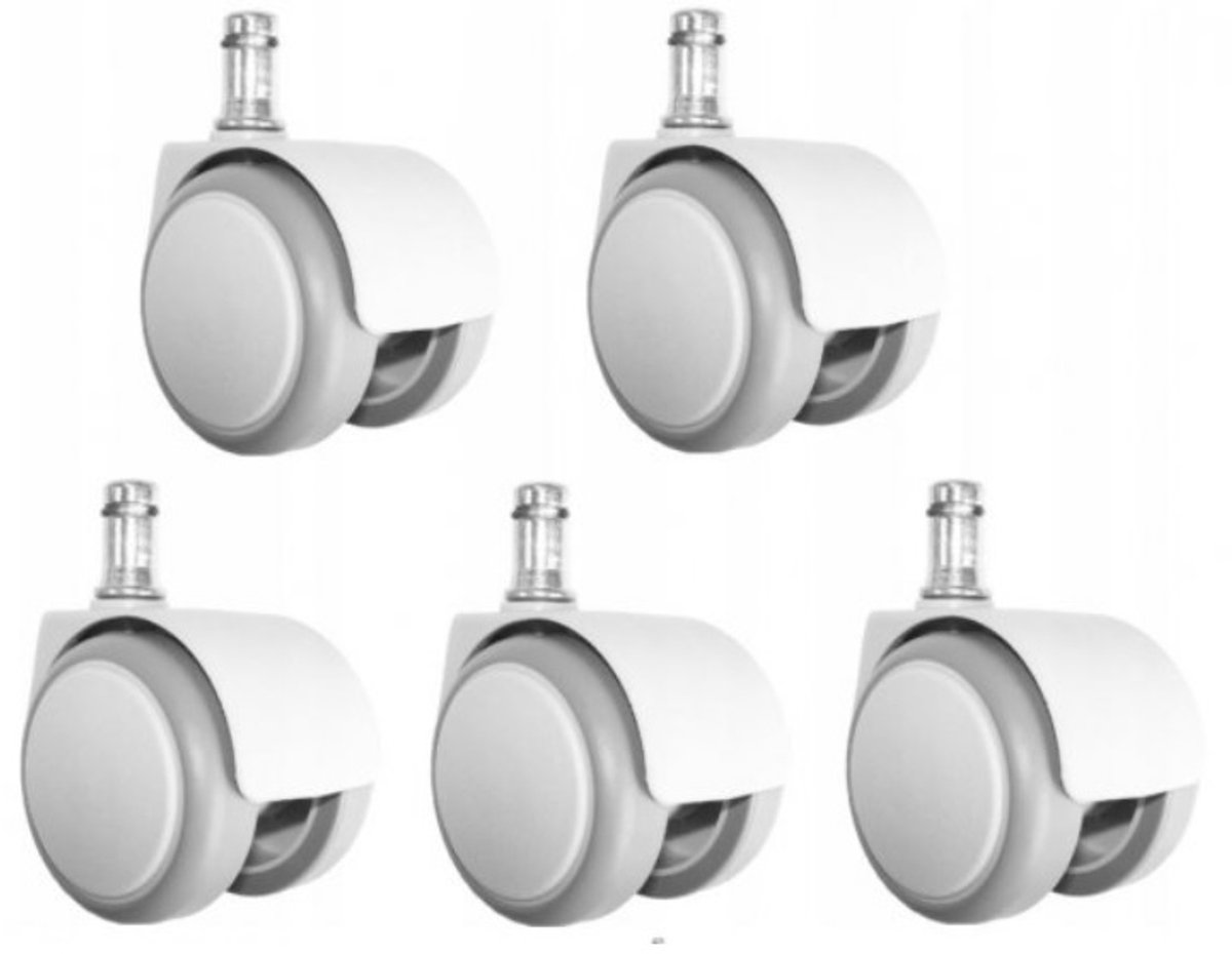 Witte bureaustoelwielen 50 mm - 5 stuks - Krasvrij & Stootvast