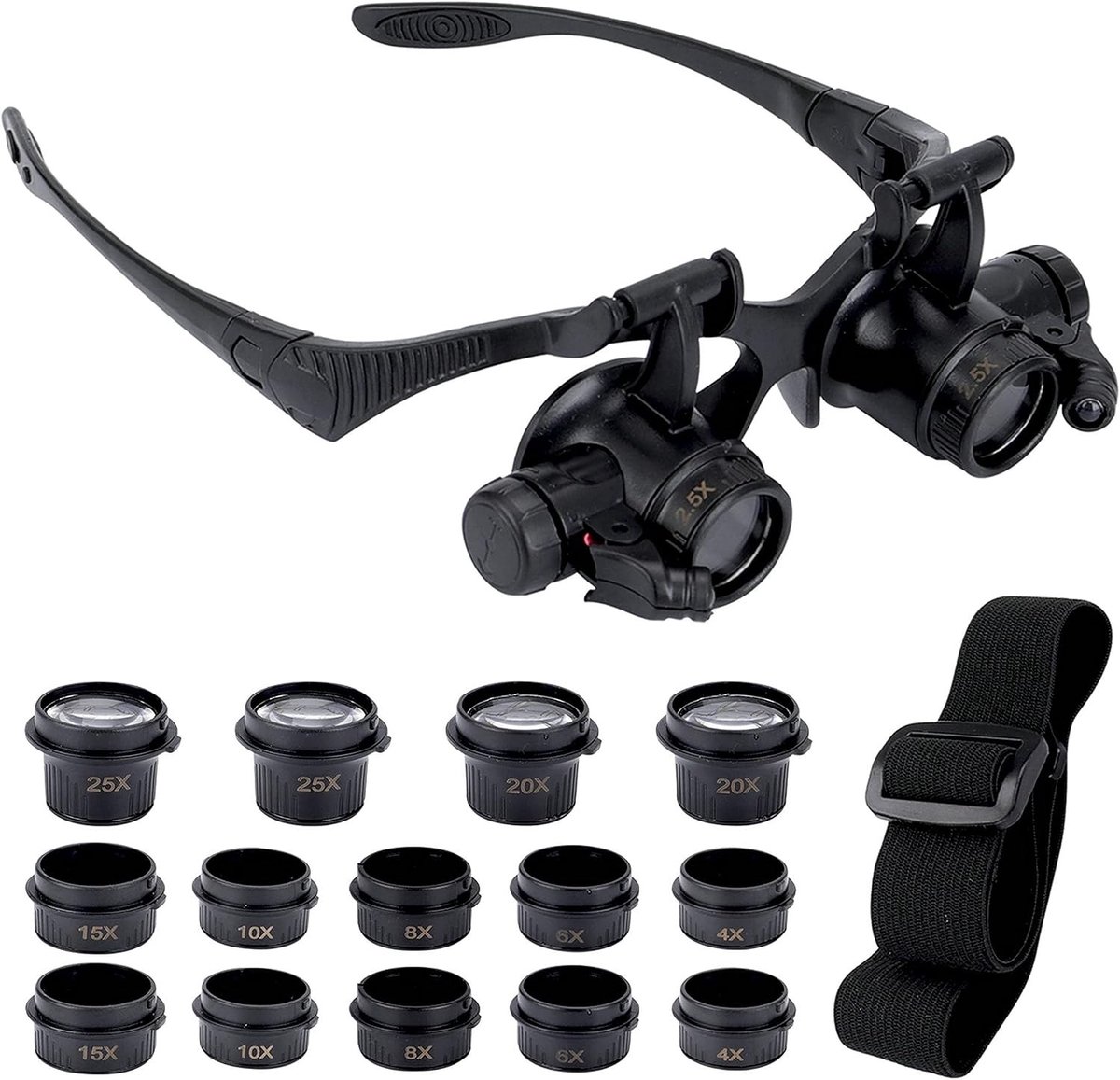 Vergrootglas op Standaard - Zwart - 8 Afneembare Lenzen - LED Verlichting - Voor Sieraden en Horloges