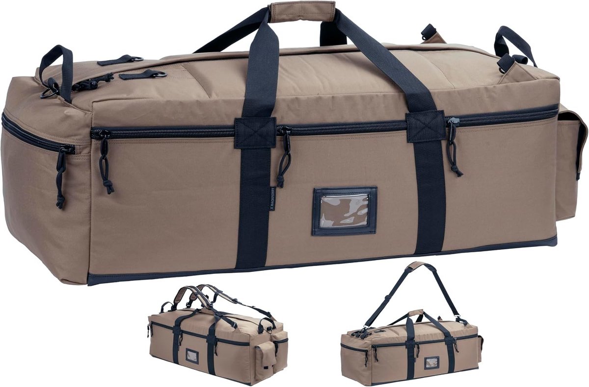 Grote militaire reistas - Zand+Zwart - 92 x 32 x 30 cm - Duurzaam Polyester met Afneembare Schouderbanden - Voor Heren