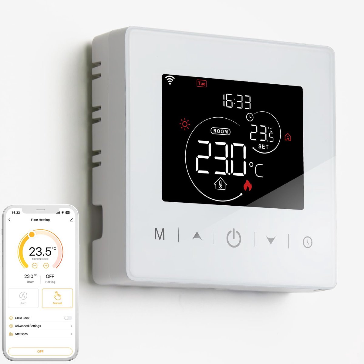 Slimme Thermostaat WiFi – Programmeerbaar – App & Spraakbediening – Werkt op 3 AA Batterijen – Voor CV Ketel