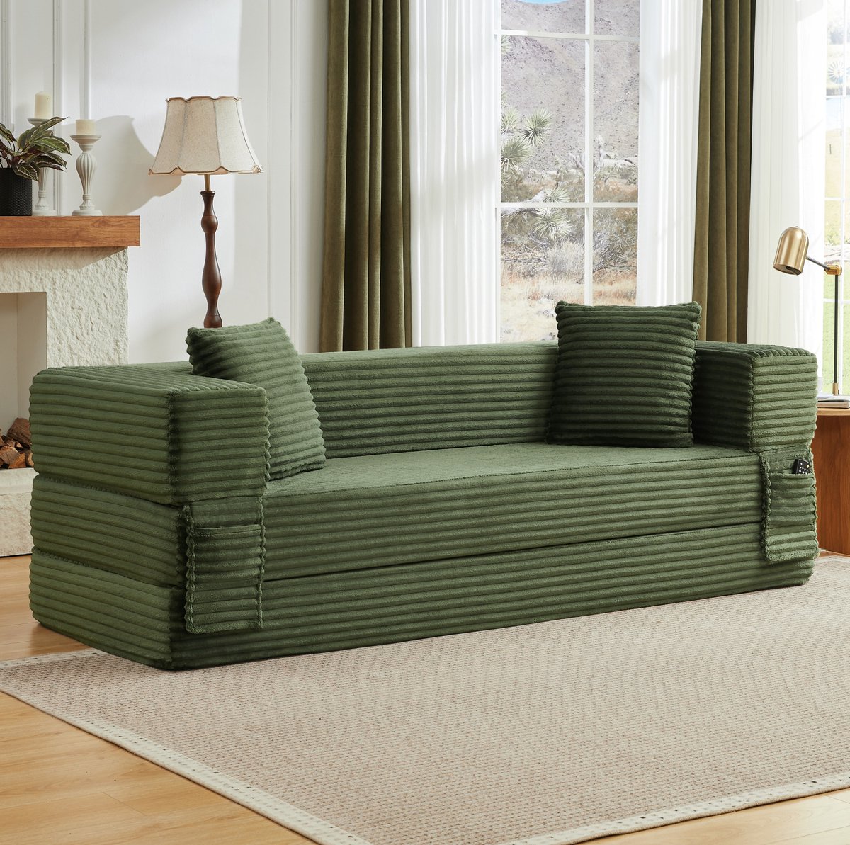 MODENUIT Slaapbank 200 x 152 x 44 cm - 3-Zits - Omvormbaar Tot Bed - Voor Woonkamer - Stof Groen Green