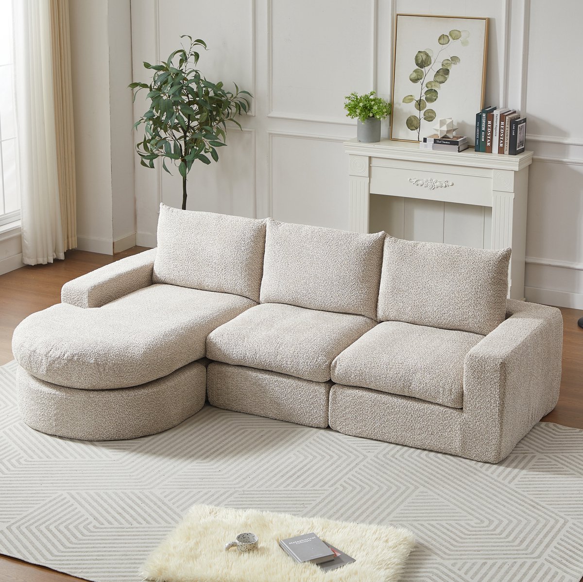 MODENUIT Hoekbank 250 x 160 x 80 cm - Modulaire L-Vorm Met Verstelbare Chaise Longue - 3-Zits - Chenille - Beige