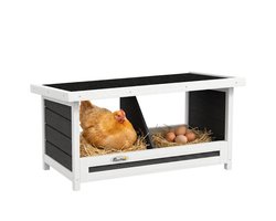 Kippenhok 66 × 37 × 34 cm zwart + wit, hout, kippenhok met legnest en eiernest, schuin dak, verhoogde bodem, stabiel en duurzaam, gemakkelijk te reinigen, geschikt voor tuin en erf, voor maximaal 2 kippen.